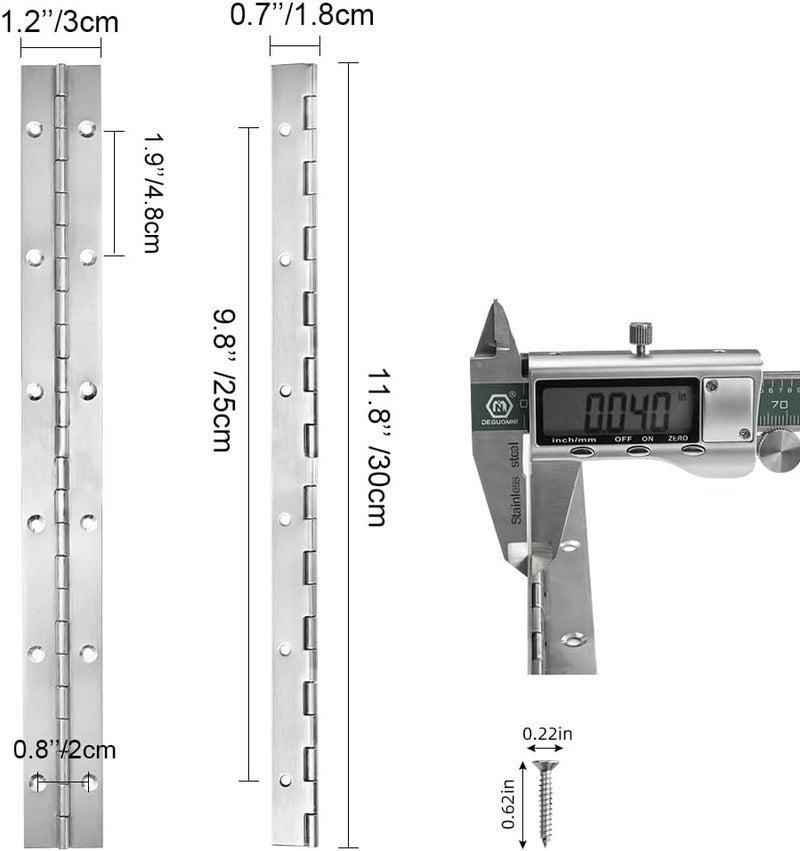 FVSEC 6 Pack 12 Inch Piano Hinge, Heavy Duty Continuous Hinge with Holes for Cabinets Boat Marine Door, 304 Stainless Steel 0.04" Leaf Thickness 1.2'' Open Width - Image 2
